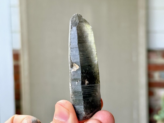 Lemurian Quartz with Black Tourmaline, Lodolite Inclusions, 57g, Old Find, Minas Gerais, Brazil A142