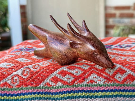 Deer Kuripe, Traditional Shamanic Applicator Pipe, Hand Carved from Tamarind Wood, Single Block Kuripe