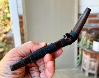 Pipa Tepi con ónix negro, aplicador chamánico tradicional, tepi de madera hecho a mano.