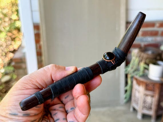 Tepi Pipe with Black Onyx, Traditional Shamanic Applicator, Handcrafted Wooden Tepi