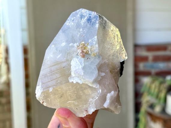 Smoky Quartz with Blue Tourmaline, Self-Standing, 409g, New Find, São Jose da Safira, Minas Gerais, Brazil W060