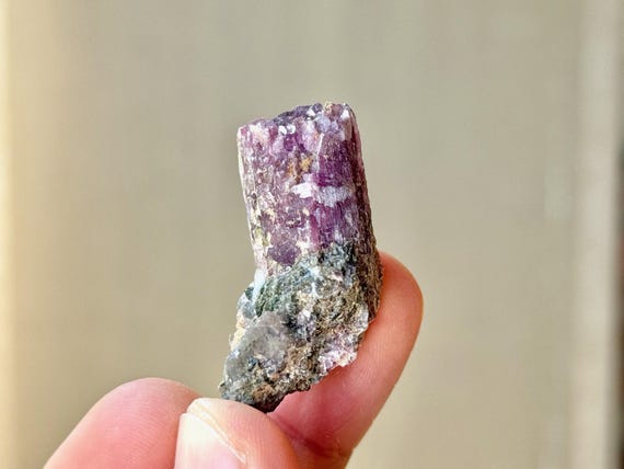 Purple Lepidolite Pseudomorph, Green Tourmaline Inclusion, 16g, New Find, Agua Branca, Minas Gerais, Brazil S742