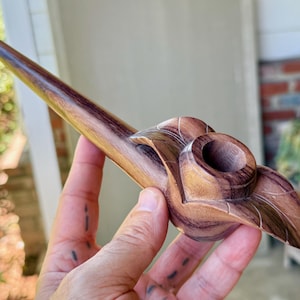 Shaman Pipe with Leaves, Traditional Solid Wood Tobacco Pipe for Shamanic Ceremony, Hand Carved from Natural Tropical Hardwood