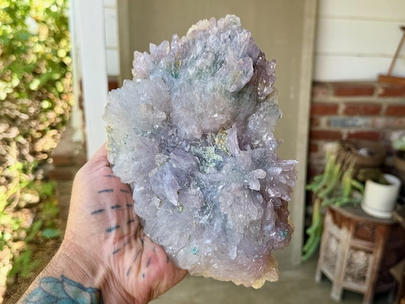 Amethyst Flower Quartz, Celadonite Inclusion, 1.7 Kilo, New Find, Third Eye Chakra, Rio Grande do Sul, Brazil V528