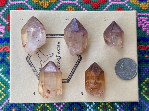 Dreamcoat Lemurian, Golden Healer Lemurian with Amethyst Cap, Choose ONE of Five, Crown & Third Eye Chakra, Goias, Brazil T936