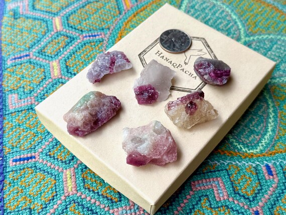 Pink Tourmaline Quartz Lot, 6 Pcs, Unicorn Stone Crystals, Coronel Murta, Minas Gerais, Brazil T074