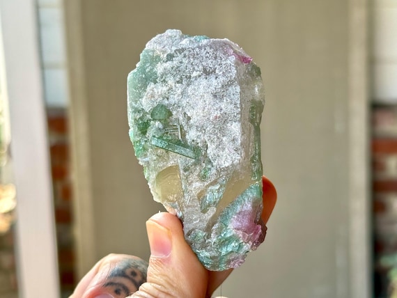 Unicorn Stone Quartz, Pink & Green Tourmaline, 110g, Coronel Murta, Minas Gerais, Brazil A297