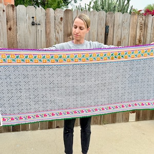Shipibo Tapestry, 61&quot; x 26,&quot; Embroidered Shamanic Altar Cloth, Wrap Skirt or Shawl for Plant Ceremony, by Peruvian Artisan Alicia Inuma