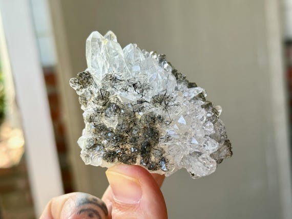 Black Tourmaline Quartz Cluster, Self-Standing, 134g, New Find, Caba Saco Mine, Diamantina, Minas Gerais, Brazil V225
