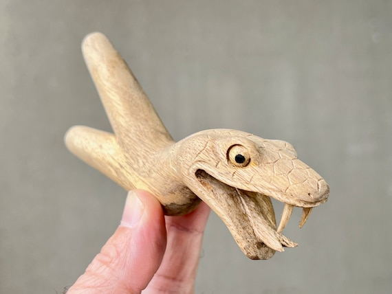 Snake Kuripe, Solid Wood Serpent Kuripe with Expressive Features, Hand Carved from a Single Piece of Crocodile Wood