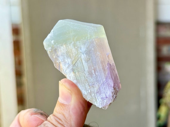 Bicolor Purple Kunzite with Green Cap, 87g, High Grade, Heart Chakra Crystal for Heart and Mind Connection, Afghanistan R248