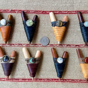 Kuripe Pipe with Gemstone & Leather Wrapping, Your Choice of 8 Different Styles, Solid Wood, Handcrafted Shamanic Self-Applicator Pipe