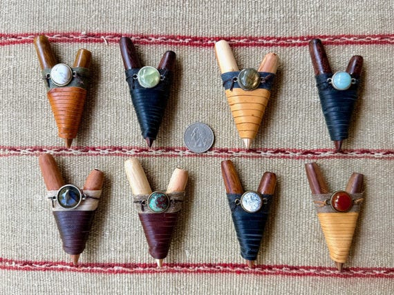 Kuripe Pipe with Gemstone & Leather Wrapping, Your Choice of 8 Different Styles, Solid Wood, Handcrafted Shamanic Self-Applicator Pipe