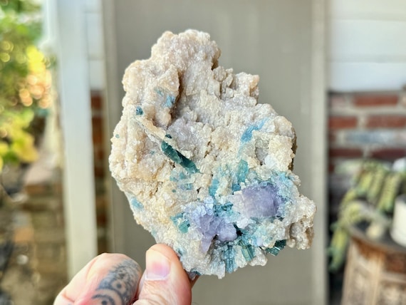 Golden Mica with Blue Tourmaline & Purple Lepidolite, 308g, New Find, Aricanga Mine, São José do Safira, Minas Gerais, Brazil W615