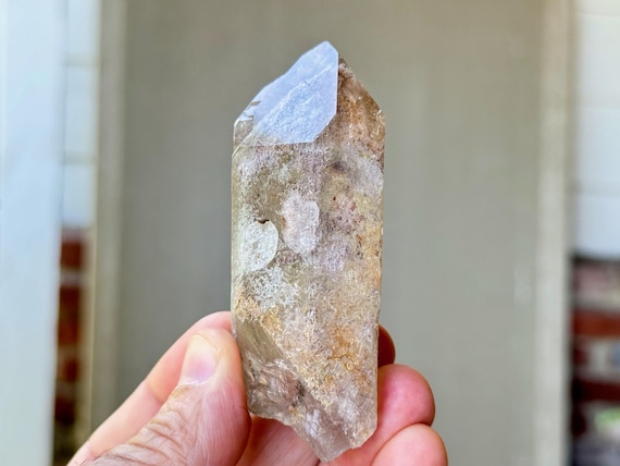 White Phantom Lodolite Quartz with Beautiful Pink Mossy Inclusions, 129g, New Find, Diamantina, Minas Gerais, Brazil R604