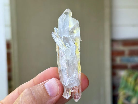 Curved Quartz, Double Terminated Cluster, 49g, Self-Healed Crystal, Adaptation & Perseverance, Diamantina, Minas Gerais, Brazil T387