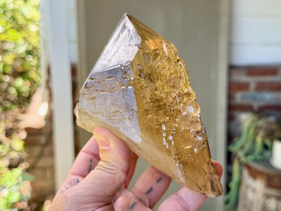 Elestial Citrine, Cruzeiro Mine, Custom Stand Included, 1.2 Kilo, Old Find, Manifestation & Creativity, Minas Gerais, Brazil V434
