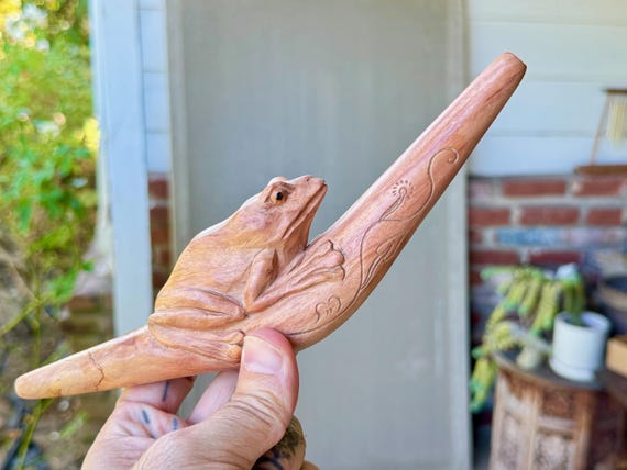 Frog Totem Tepi Pipe, Solid Wood Tepi, Hand Carved from a Single Block of Tropical Hardwood, Traditional Shamanic Applicator Pipe
