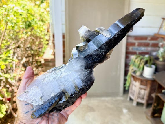 Cathedral Quartz with Black Tourmaline, Yin-Yang Crystal, 1.6 Kilo, New Find, Cabasaco Mine, Diamantina, Minas Gerais, Brazil W943