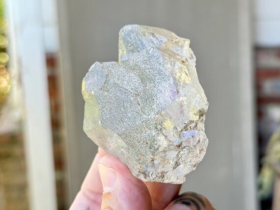 Himalayan Cathedral Quartz with Green Chlorite, 116g, New Find, Water Clear High Altitude Quartz, Heart Healer, India R231