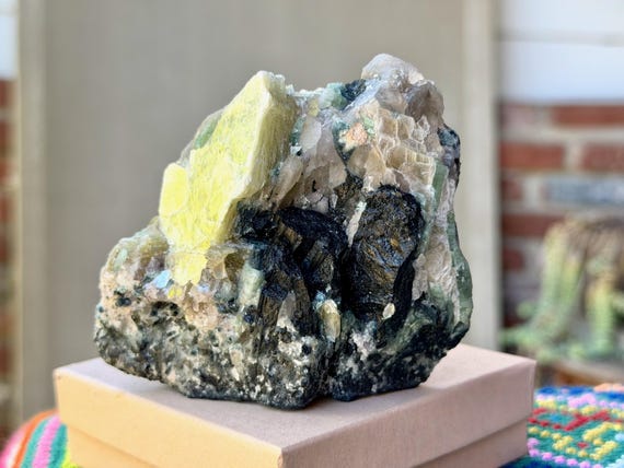 Unicorn Stone Quartz, Black & Green Tourmaline, Golden Mica, 394g, Self-Standing, Coronel Murta, Minas Gerais, Brazil V506