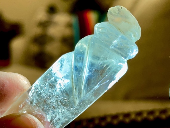Blue Needle Quartz Serpent, Crystal Snake, Hand Carved from Native Quartz in Peru's Sacred Valley, Artist Mario Deza S10