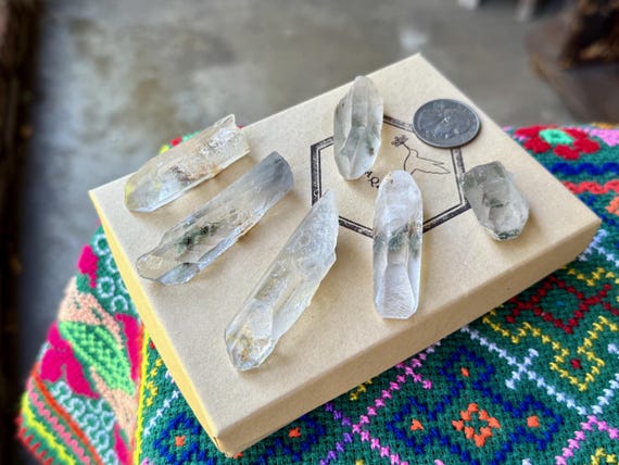 Green Chlorite Phantom Quartz Lot, 6 pcs, New Find, Purification & Heart Healing, Minas Gerais, Brazil T864