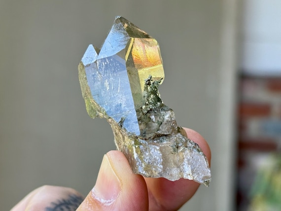Himalayan Cathedral Quartz with Green Chlorite, 45g, New Find, High Altitude Quartz, Heart Chakra & Regeneration, India T210