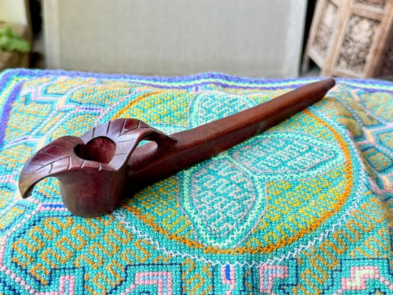 Mapacho Pipe by Peruvian Artist Juan Civis, Traditional Shipibo Pipe, Solid Wood Tobacco Pipe for Shamanic Plant Medicine Ceremony