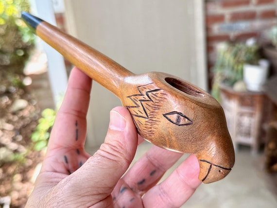 Jungle Bird Shaman Pipe, Hand-Carved in the Peruvian Amazon, Traditional Wooden Tobacco Pipe for Shamanic Ceremony
