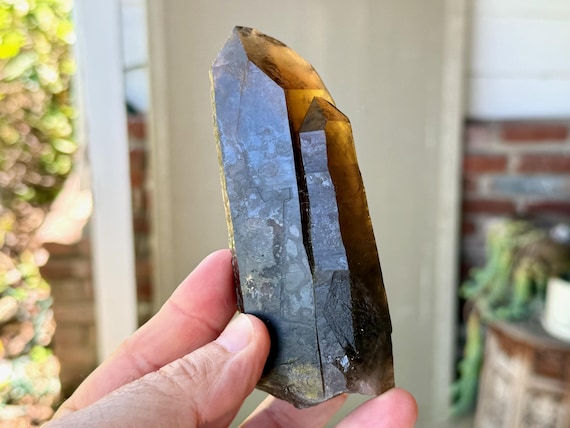 Pele's Dream Lemurian Citrine, Tantric Twin with Time Link, Self-Standing, 276g, Shadow Work, Goias, Brazil V414