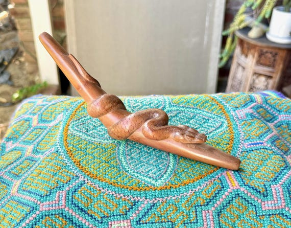 Snake Tepi Pipe, Traditional Shamanic Applicator Pipe, Hand Carved from a Single Piece of Waru Wood