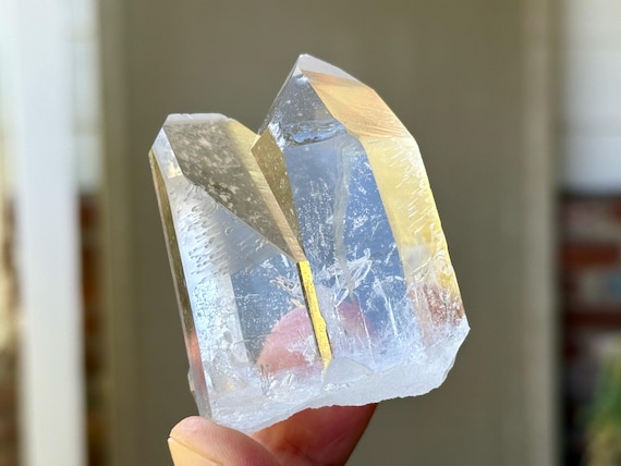 Starbrary Quartz, Self-Standing Tantric Twin, 110g, Water Clear Quartz w/ Extraterrestrial Glyphs, Zeca de Souza, Minas Gerais, Brazil T507