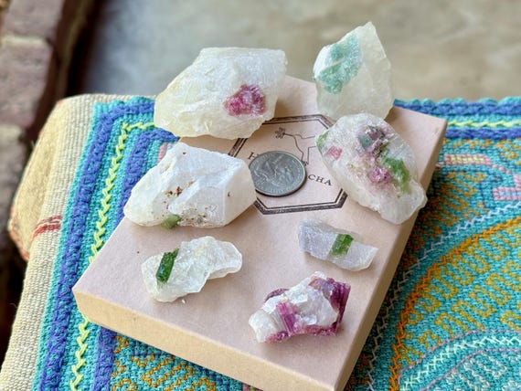 Unicorn Stone Lot, Quartz with Pink & Green Tourmaline, 7 Pcs, Coronel Murta, Minas Gerais, Brazil WS212