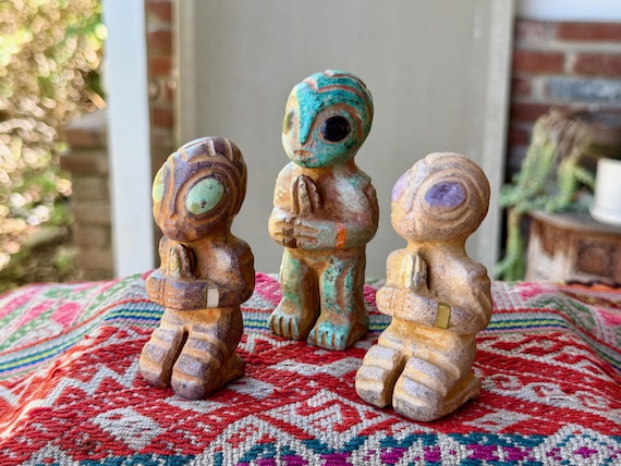 Extraterrestrial Alien with Cactus, Carved Stone Statuettes, Choose ONE of THREE, Hand Carved in Pisac, Peru