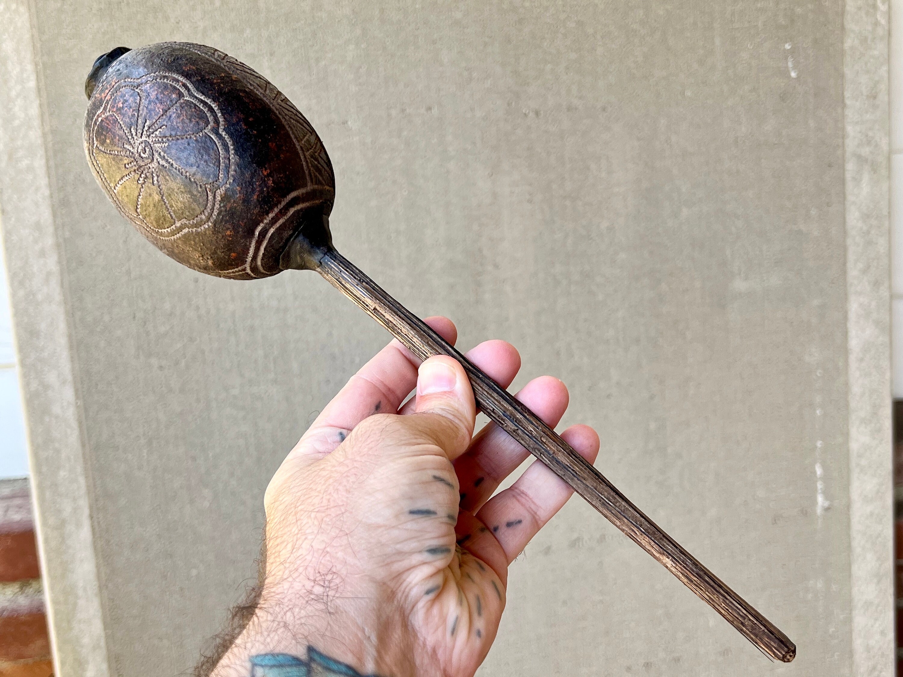 Shaman Rattle, Traditional Large Shipibo Rattle for Shamanic Plant