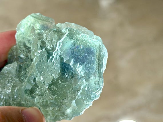 Green Fluorite, Naturally Etched with Blue Window, 393g, Third Eye & Heart Chakra, Spiritual Intuition, Hunan, China X162