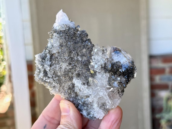 Black Tourmaline Quartz Cluster, 229g, New Find, Caba Saco Mine, Diamantina, Minas Gerais, Brazil V230