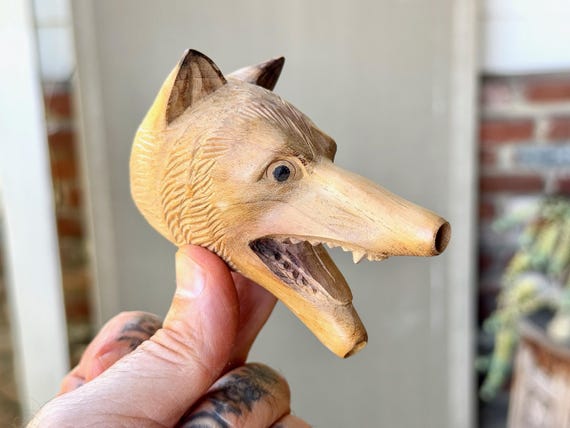 Wolf Kuripe, Traditional Shamanic Applicator Pipe, Hand Carved from a Single Block of Tropical Hardwood