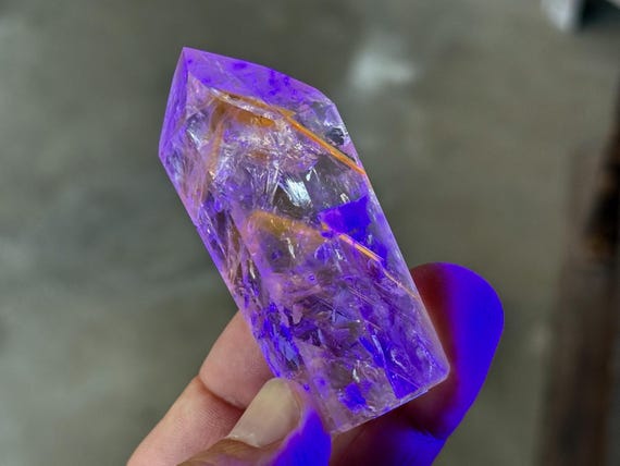 Powellite Phantom Quartz, UV Reactive & Self-Standing, 64g, New Find, Channeling Formation, Polished Quartz Tower, Bahia, Brazil T607
