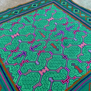 Shipibo Manta Cloth, Traditional Mesa Cloth for Shamanic Ceremony, 23&quot; x 24,&quot; Handmade by Artist Laura Rengifo, Pucallpa, Peru