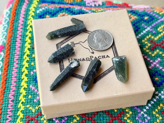 Green Hedenbergite Quartz Lot, 5 pcs, Heart & Root Chakra, Inner Mongolia B351