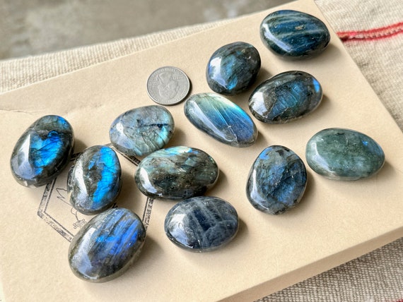 Blue Flash Labradorite, Polished Labradorite Palm Stones with Iridescent Blue and Silver Hues, Highest Quality Labradorite Tumbles