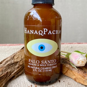 Palo Santo Spray with Rose and Wild Tobacco, 4 oz, 100% Natural, Ethically Harvested and Sustainable, Clearing Spray for Shamanic Ceremony