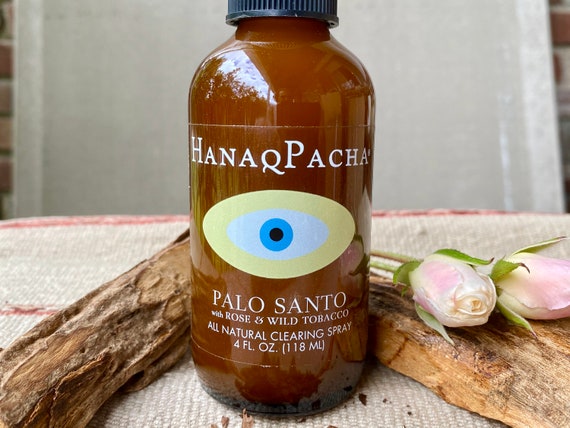 Palo Santo Spray with Rose and Wild Tobacco, 4 oz, 100% Natural, Ethically Harvested and Sustainable, Clearing Spray for Shamanic Ceremony