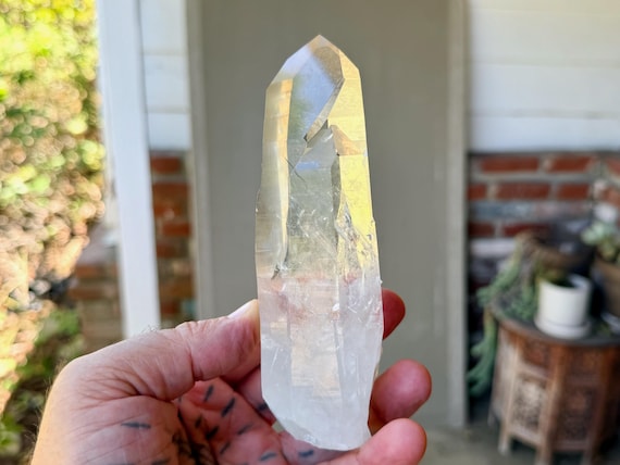 Golden Healer Lemurian Quartz, Mother & Child with Time Link, 468g, Semi-Polished, Diamantina, Minas Gerais, Brazil V668