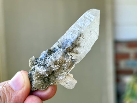Laser Quartz with Black Tourmaline, 39g, New Find, Energy Clearing & Protection, Diamantina, Minas Gerais, Brazil T482