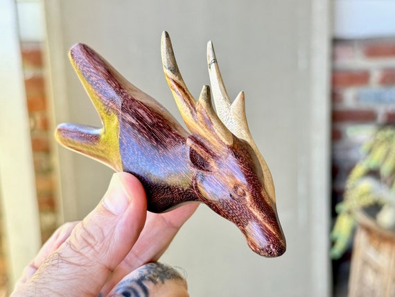 Deer Kuripe, Solid Wood Deer Totem Kuripe, Hand Carved from a Single Block of Two-Tone Tamarind Wood, Shamanic Applicator Pipe