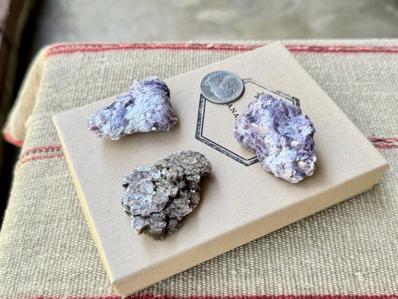 Purple Lepidolite & Black Mica Lot, 3 Pcs, Natural Botryoidal Formations, Crystal for Relaxation, Stress Relief, Minas Gerais, Brazil R621