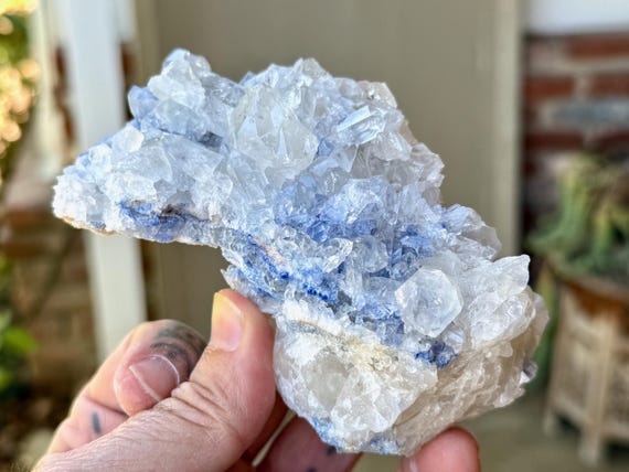 Dumortierite Quartz Cluster, 434g, New Find, Third Eye & Throat Chakra, Enhance Lucid Dreaming, Bahia, Brazil W676-A